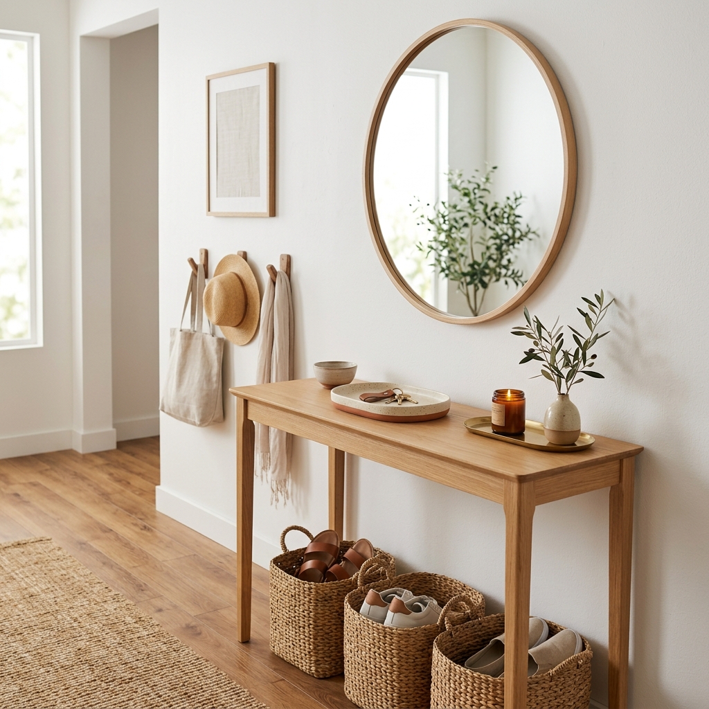 Organized entryway with hooks and shoe storage