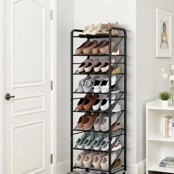Slim shoe rack for entryway