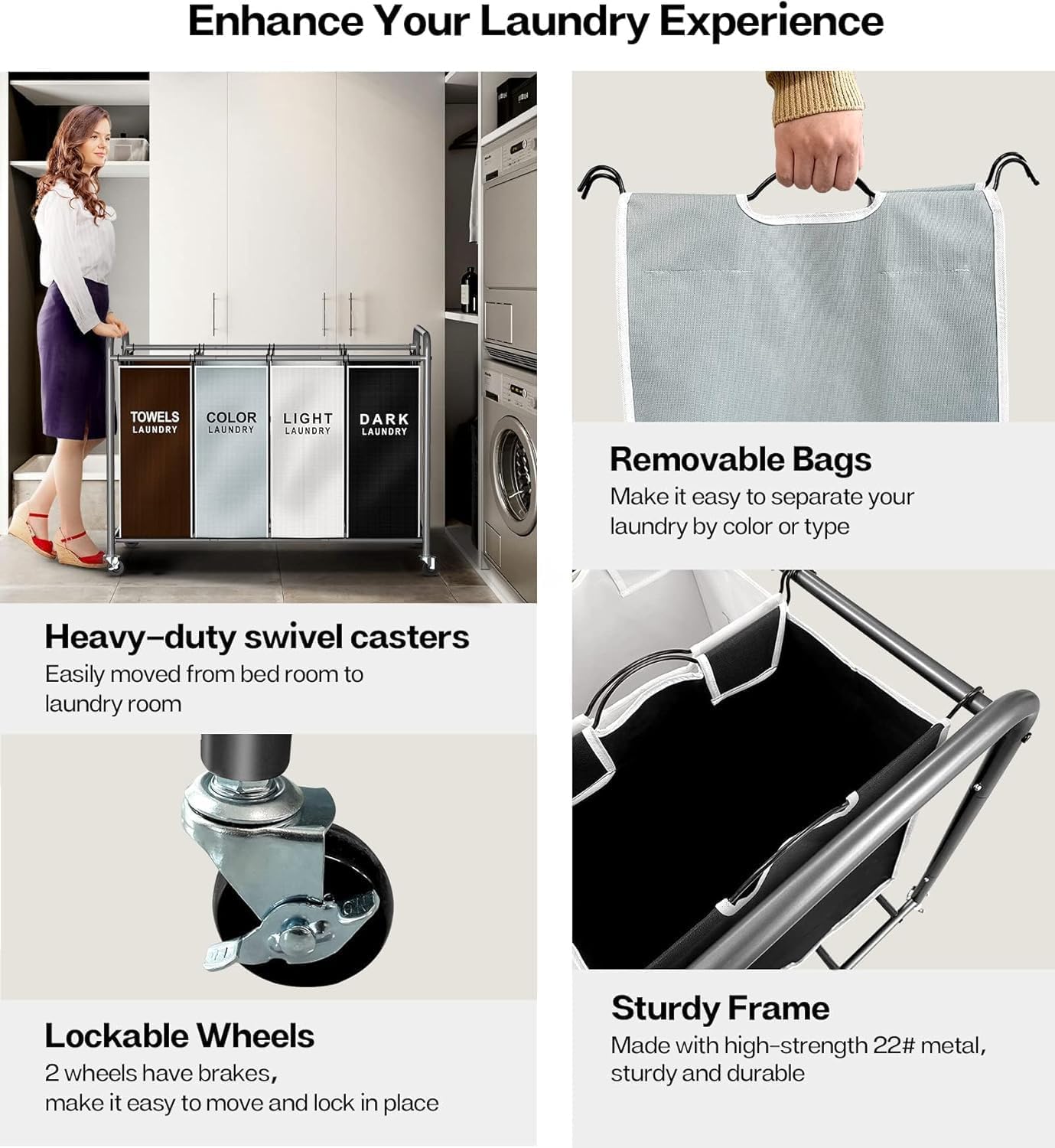 Laundry Hamper Sorter Cart