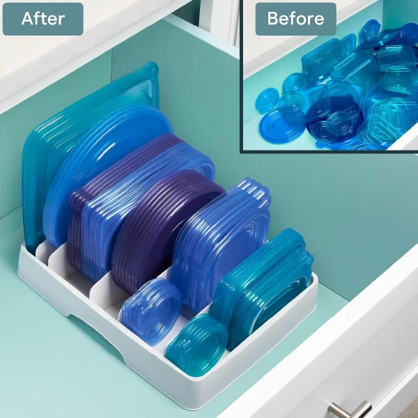 Adjustable Food Container Lid Organizer Tray