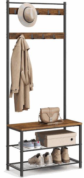 VASAGLE 3-in-1 Coat Rack Hall Tree with Shoe Storage Bench