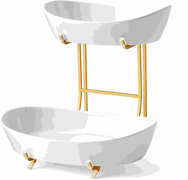 Yedio 2-Tier Ceramic Fruit Bowl with Gold Metal Stand